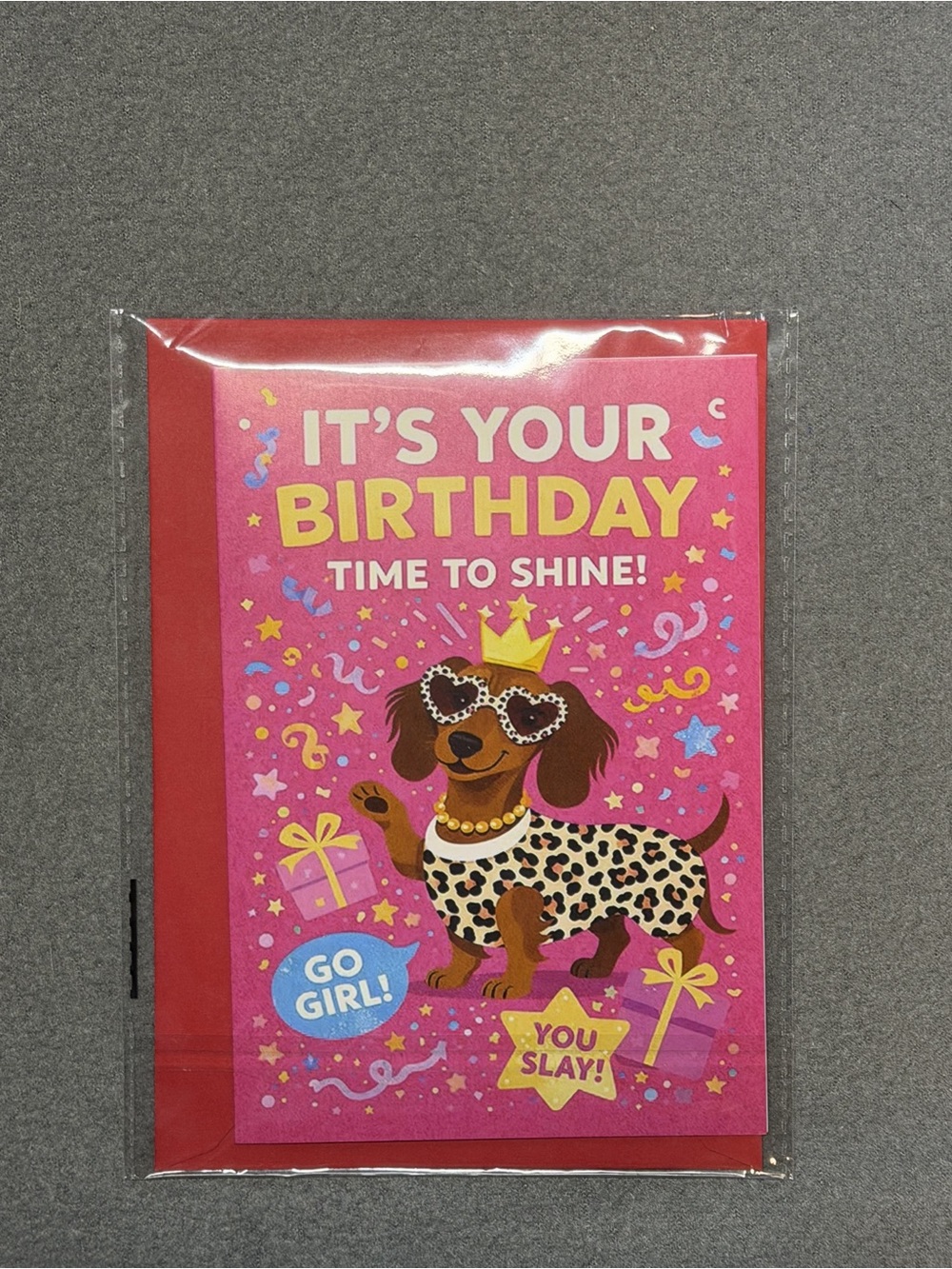 Pink "It's Your Birthday" Dog Dachshund wearing a crown Greeting Card